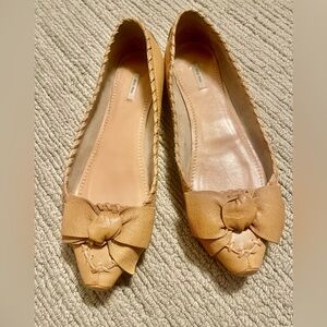 Miu Miu Tan Leather Bow Loafers
